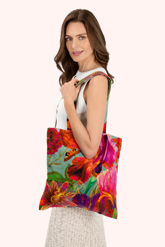 Velvet Tote Bag - Winter Iris, Ice