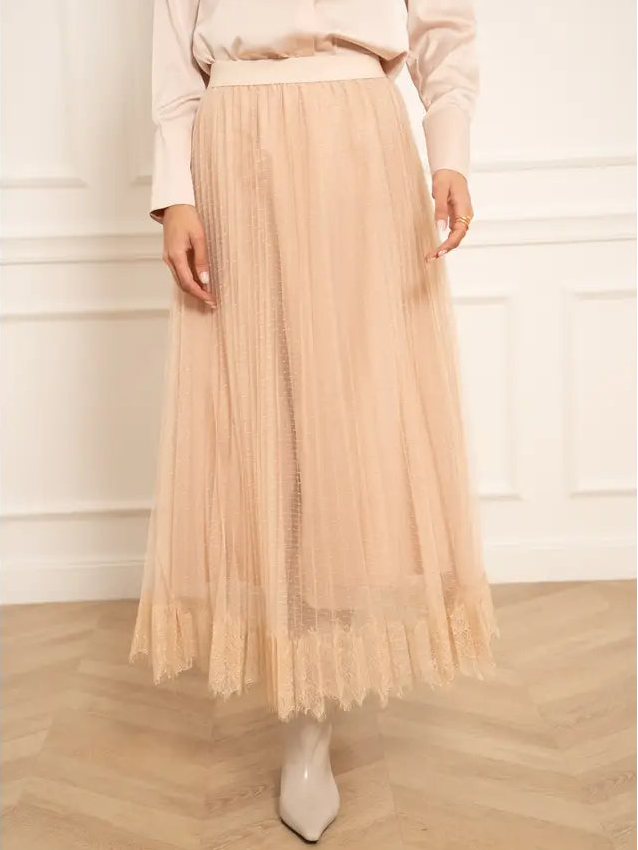 Choklate Paris Blush Pink Pleated Tulle Lace Skirt - Robins & Roses, Eccleshall