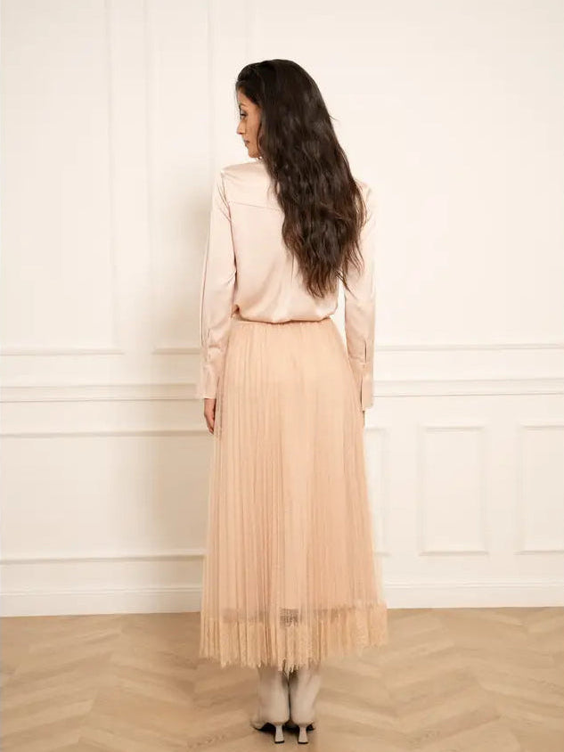 Choklate Paris Blush Pink Pleated Tulle Lace Skirt - Robins & Roses, Eccleshall