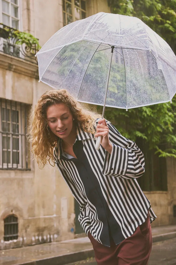 Fransa Striped Shirt -Navy and White