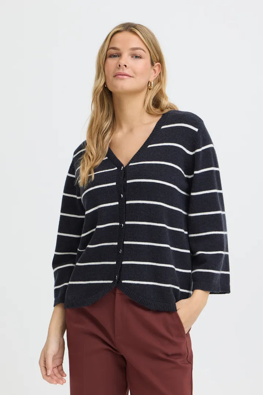 Fransa Navy Striped Cardigan