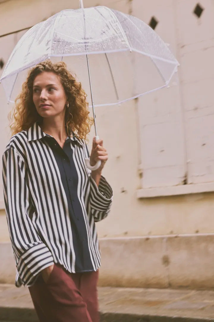 Fransa Striped Shirt -Navy and White