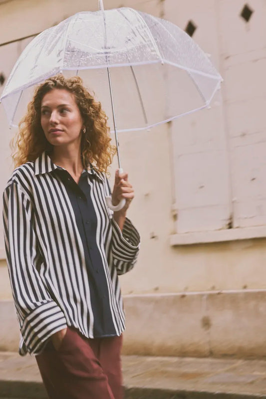 Fransa Striped Shirt -Navy and White